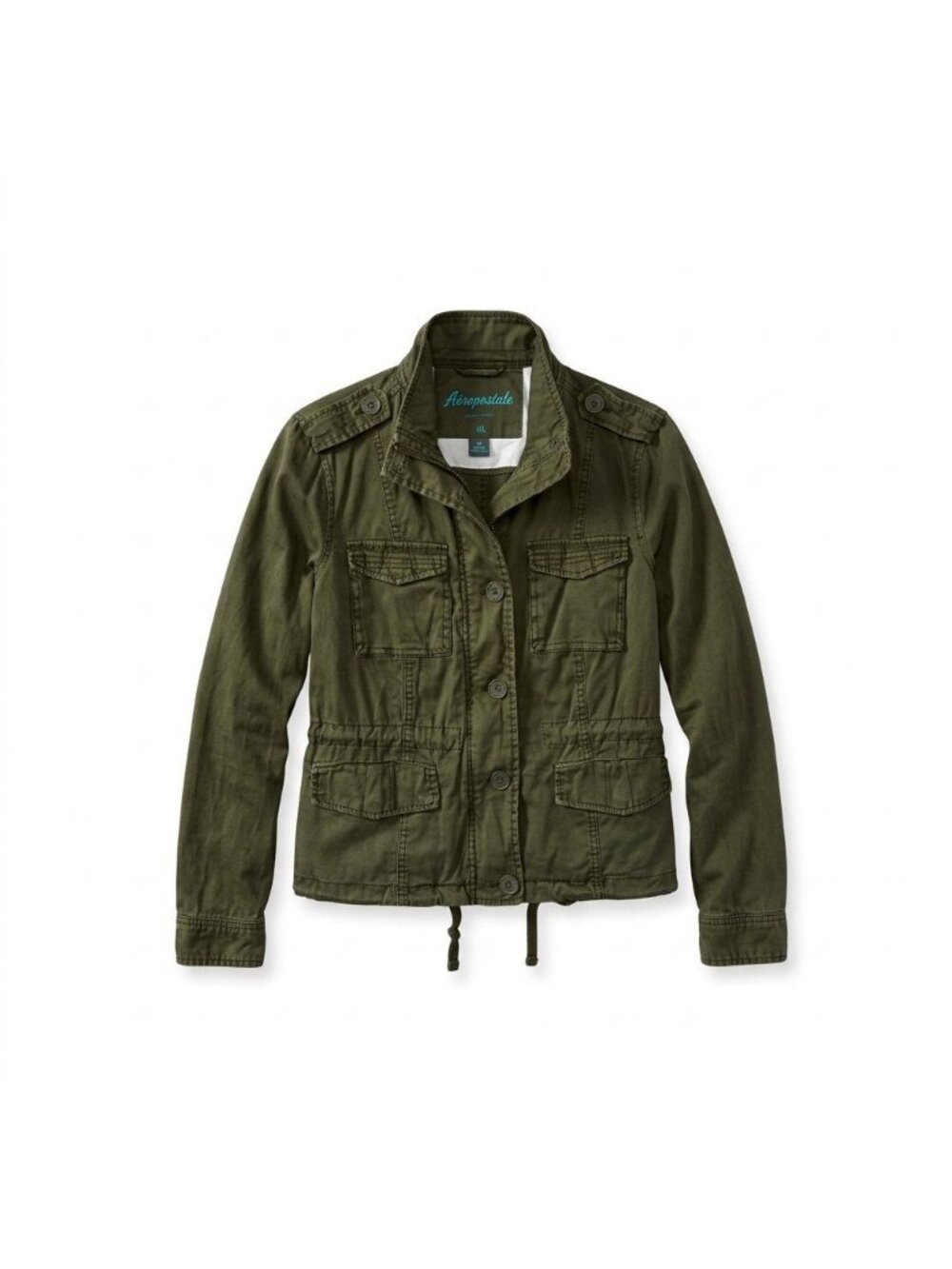 Aeropostale Olive Green Military Utility Jacket Juniors L Twill Cargo Field Coat